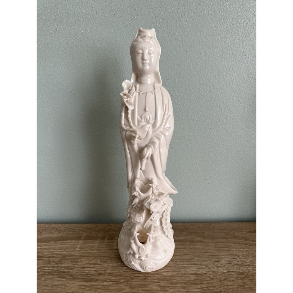 Vtg 11.5" Blanc De Chine Porcelain Guanyin Drip Fountain Statue 3 Dragons Works